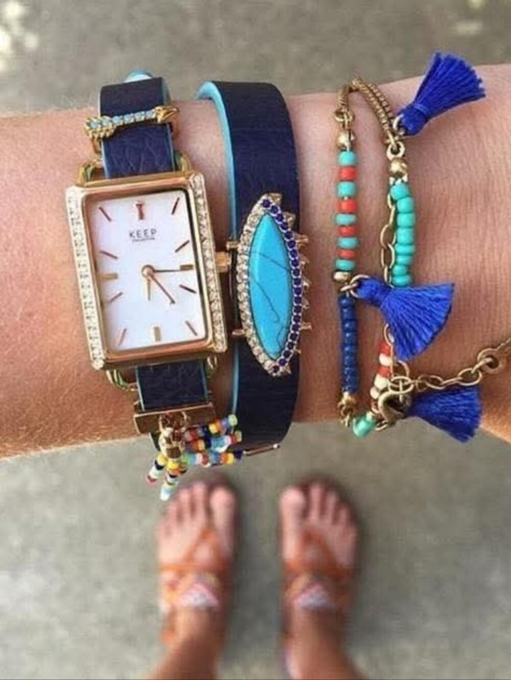 Keep Collective Blue Beaded Tassel Necklace with Gold Keeper Charm Bar New
